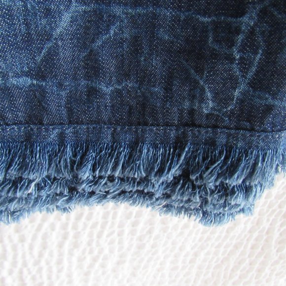 Long Denim Embordered Jacket Duster M Khaki White Stitching Lightweight Pockets - Picture 11 of 14